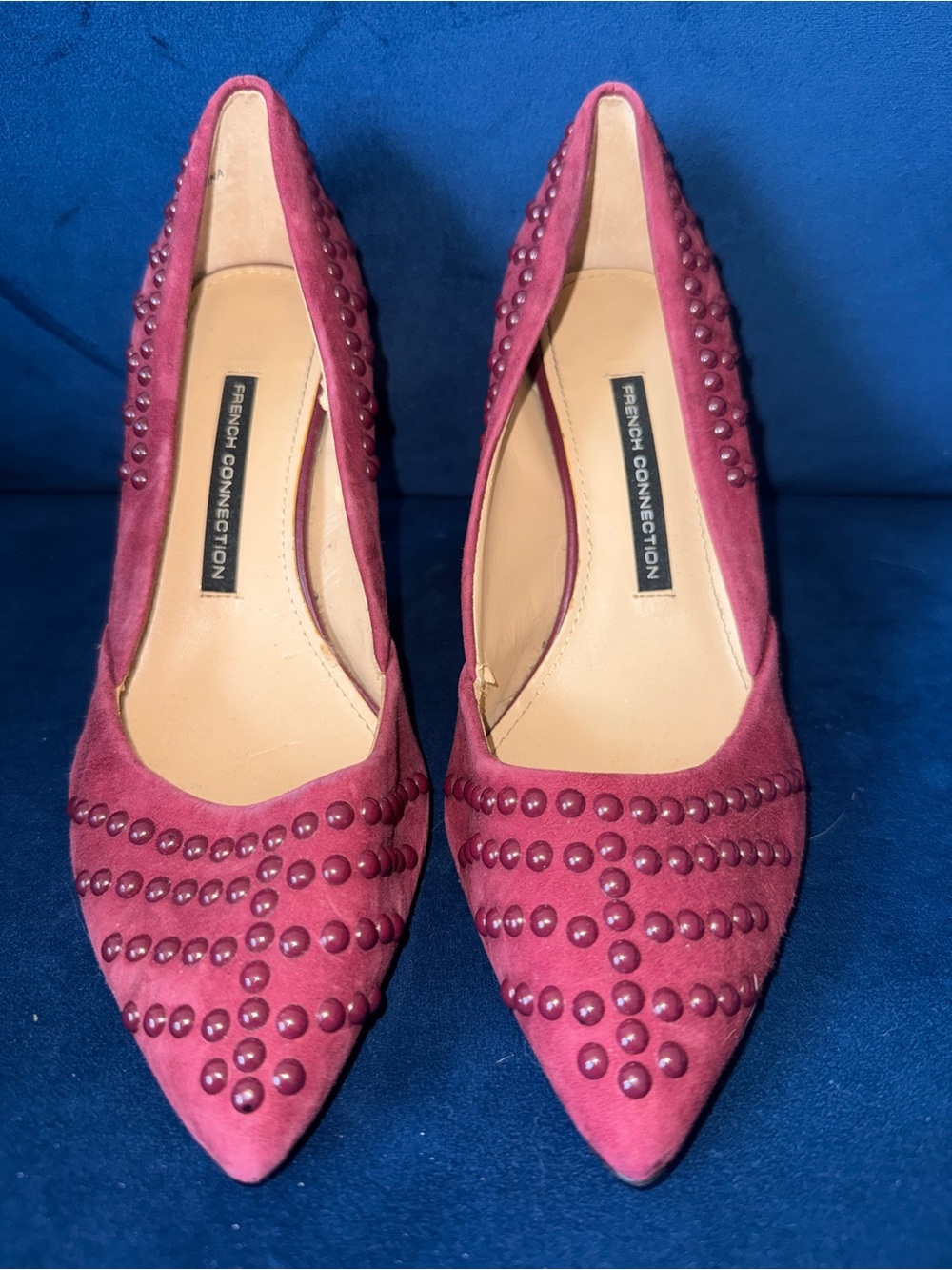 French Connection Berry Studded Pointed Suede Heels